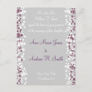 Christian Wedding Invitation Grape White Taupe Postcard