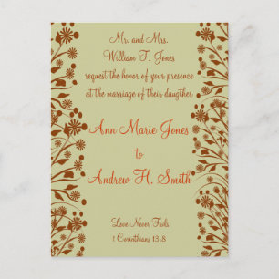 Christian Wedding Invitation Orange and Brown Postcard