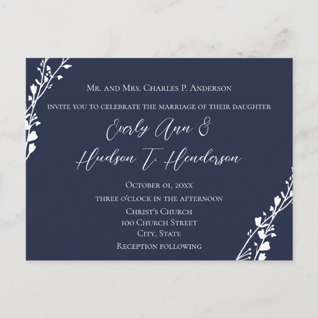 Christian Wedding Invitation Rich Deep Blueberry Postcard (Front)