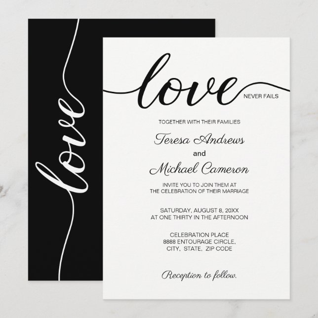 Christian Wedding Love Never Fails Invitation (Front/Back)
