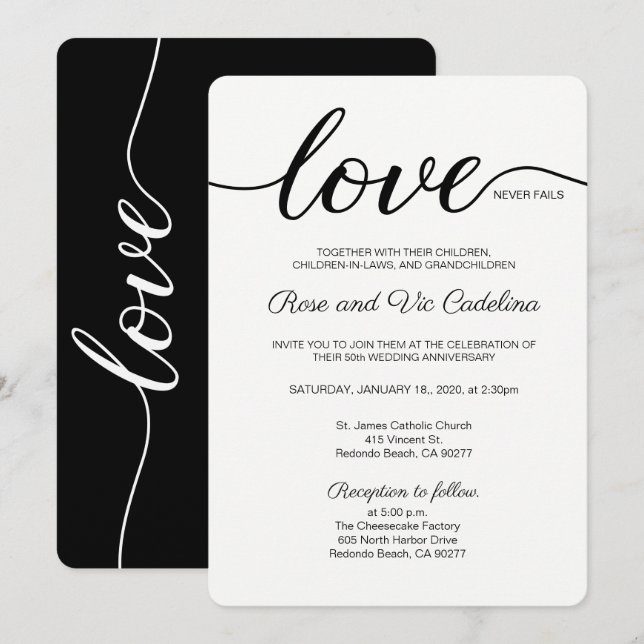 Christian Wedding Love Never Fails Invitation (Front/Back)