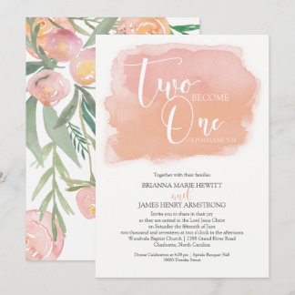 Christian Wedding Watercolor Floral and Coral Invitation