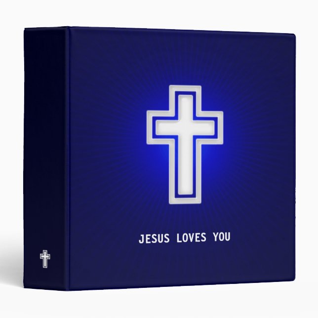 Christian White Glowing Religious Cross Navi Blue Binder (Front/Spine)