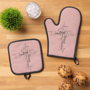 Christian words   oven mitt & pot holder set