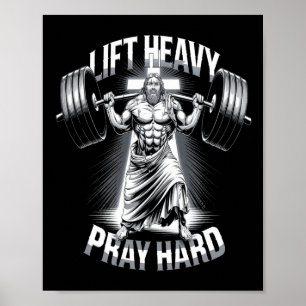 Christian Workout Lift Heavy Pray Hard Gym Bodybui Poster