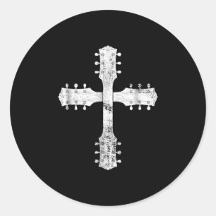 christian worship team guitar cross classic round sticker