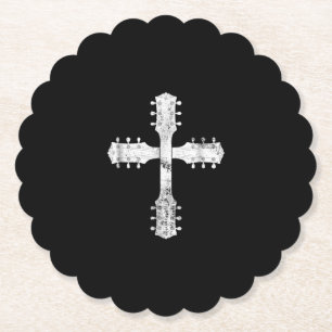 christian worship team guitar cross paper coaster