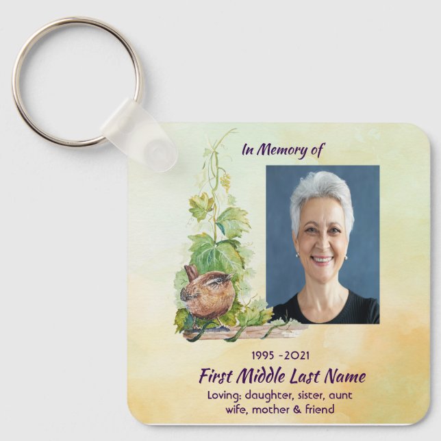 Christian Wren Bird Vineyard Memorial Keepsake Keychain (Front)