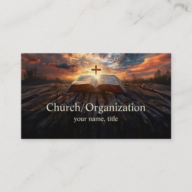 Christianity - Religious Cross and Bible Horizon Business Card (Front)