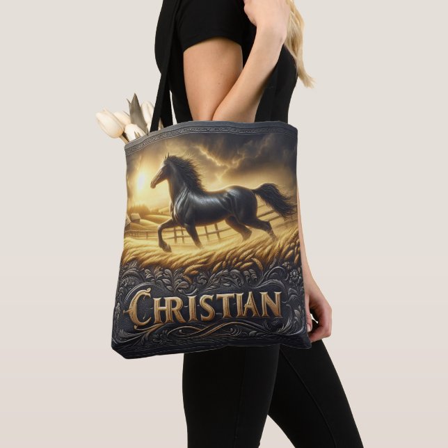 Christian's Ranch Horse at Sunset Tote Bag (Close Up)
