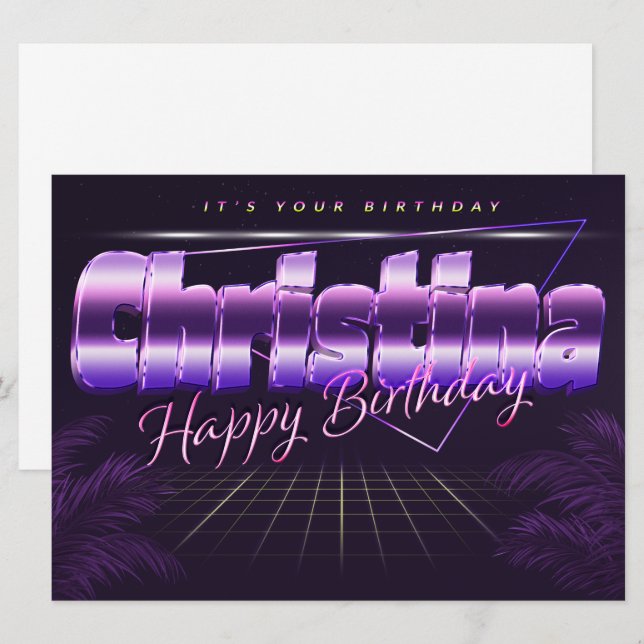 Christina Name First Name lilac retro card birthda (Front/Back)