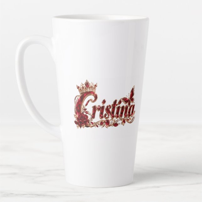 Christina Ruby Crystal Luxury Name Latte Mug (Left)