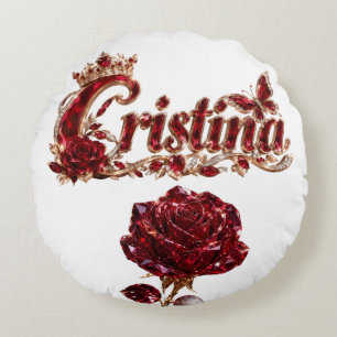 Christina Ruby Crystal Luxury Name Round Pillow