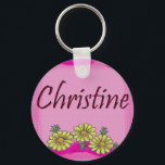 Christine Daisy Keychain<br><div class="desc">Personalized with the name Christine on a pink background with daisies.</div>