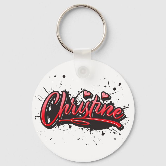 Christine red Heart Graffiti Key Supporting Keychain (Front)