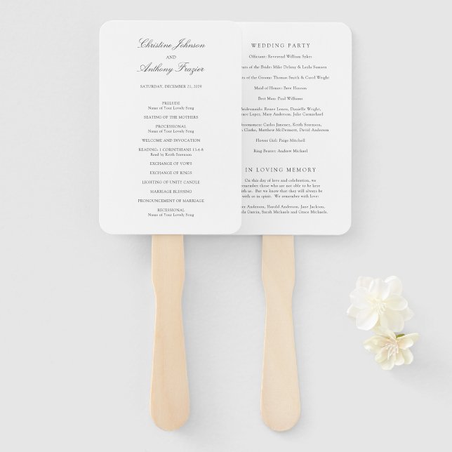 Christine Traditional Elegant Wedding Program Hand Fan (Front and Back)