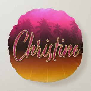 Christine Vorname Name golden pink Kissen Round Pillow