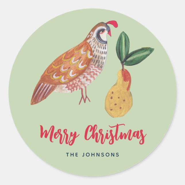 Christmas 12 days of Christmas Partridge Pear Tree Classic Round Sticker (Front)