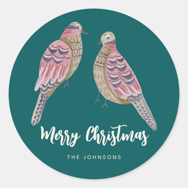 Christmas 12 days of Christmas Two Turtle Doves Classic Round Sticker (Front)