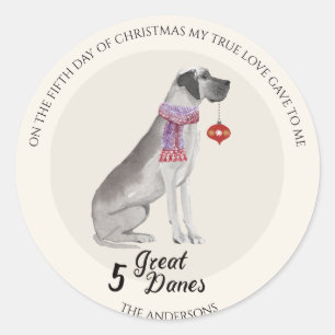 Christmas 12 Dogs of Christmas 12 Days Fifth Day Classic Round Sticker