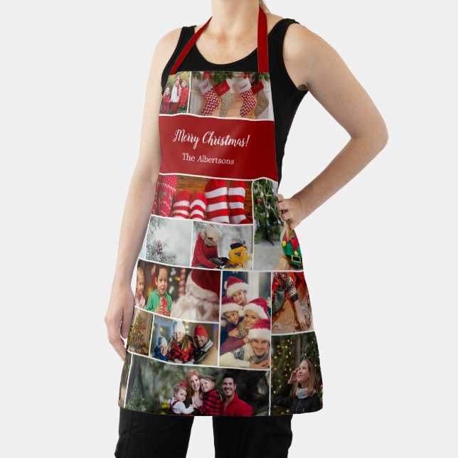 Christmas 17 Photo Collage with Family Name Red Apron (Insitu)