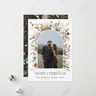 Christmas 1 photo arch watercolor botanical floral holiday card