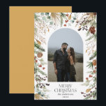 Christmas 1 photo arch watercolor botanical floral holiday card<br><div class="desc">Mery Christmas modern elegant watercolor dried botanical floral muted colours holiday arch 1 photo Christmas card. Mustard yellow backer.</div>