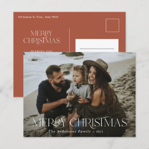 Christmas 1 photo terracotta modern typography postcard