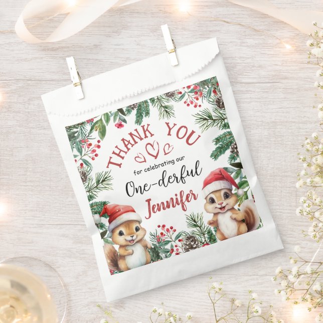Christmas 1st Birthday  Cute Squirrel Winter  Favour Bag (Clipped)