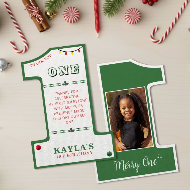 Christmas 1st Birthday Party Merry One Photo Thank You Card (Christmas 1st Birthday Party Merry One Photo Thank You Card
)