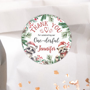 Christmas 1st Birthday Winter Woodland Thank You Classic Round Sticker