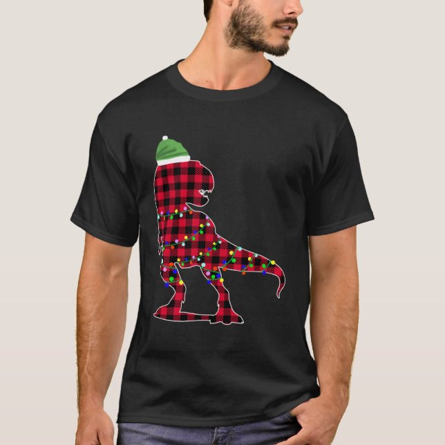 Christmas 2020 Buffalo Plaid Dino Rex T-Shirt (Front)