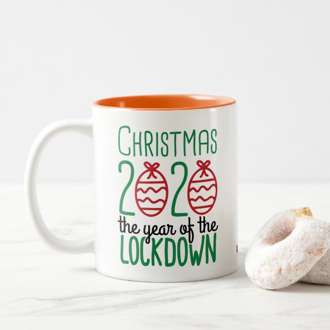 Christmas 2020 | The Year Of The Lockdown Funny Two-Tone Coffee Mug (With Donut)