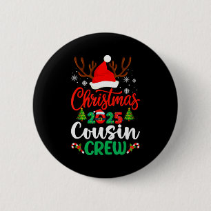 Christmas 2025 Cousin Crew Pajamas Xmas Lights Fam 2 Inch Round Button