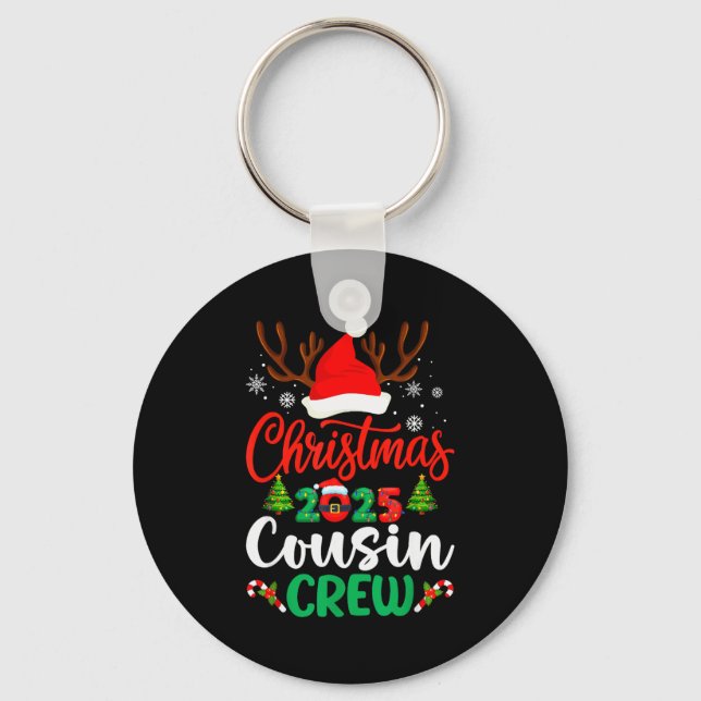 Christmas 2025 Cousin Crew Pajamas Xmas Lights Fam Keychain (Front)