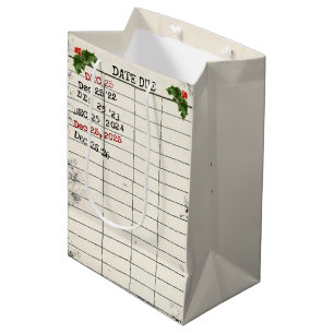Christmas 2025 Old Library Cards Medium Gift Bag