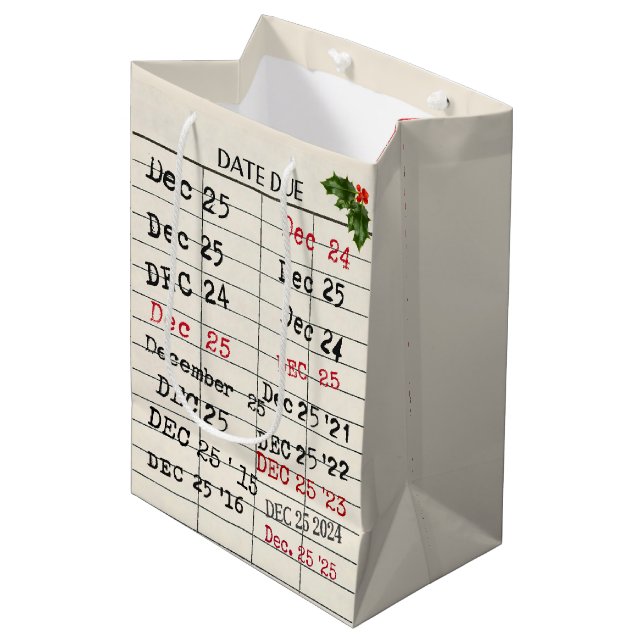 Christmas 2025 Old Library Cards Medium Gift Bag (Front Angled)