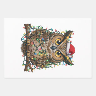 Christmas 2026 Festive Owl Holiday Bird Wrapping Paper Sheet