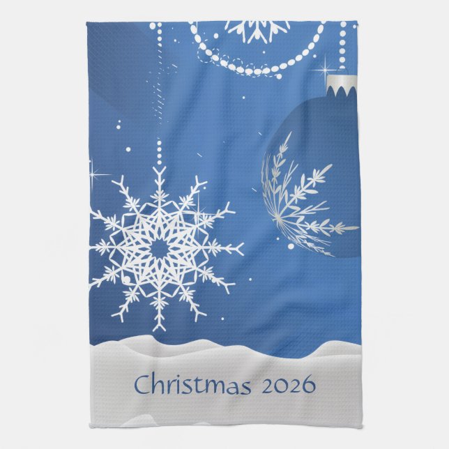 Christmas 2026 Ornaments Snowflake Add Name Kitchen Towel (Vertical)