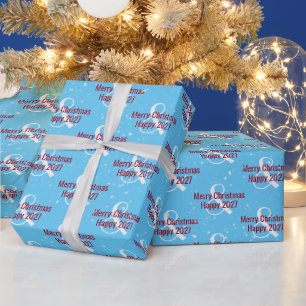 Christmas 2026 Text on Blue  Wrapping Paper