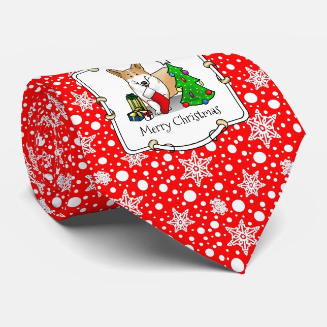 Christmas 2 Pembroke Welsh Corgi (red 1) Tree Cute Tie (Rolled)