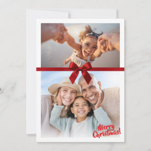 CHRISTMAS 2 PHOTO modern gift cute red ribbon bow Holiday Card