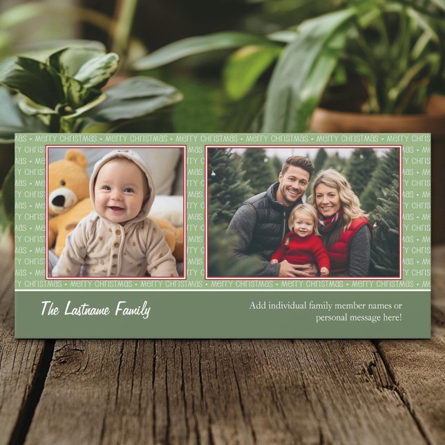 Christmas 2 Photo Red and Green - Holiday Card (Custom Holiday Photo Card)