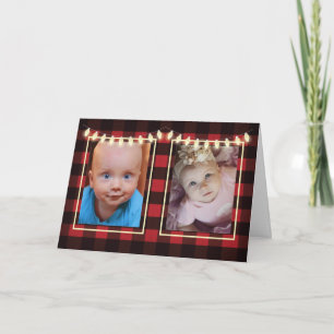 Christmas 2 Photos Customizable Lights Red Black Card
