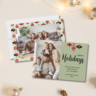 Christmas 2 Photos Family Green Holiday Card