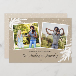 Christmas 2 Photos Script Snow Tan Holiday Card