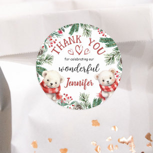 Christmas 2nd Birthday Cute Polar Bear Thank You Classic Round Sticker