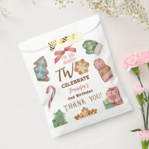 Christmas 2nd Birthday Girl Pink Winter Party Favour Bag