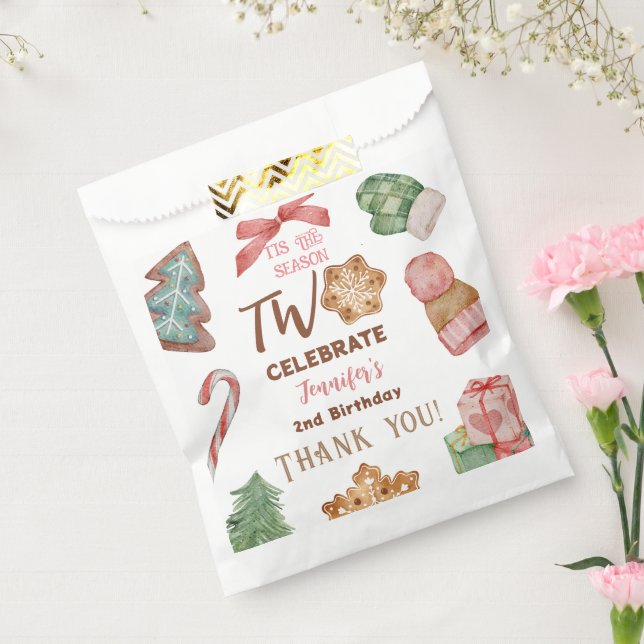 Christmas 2nd Birthday Girl Pink Winter Party Favour Bag (Sealed)