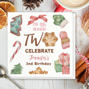 Christmas 2nd Birthday Girl Pink Winter Party Napkin